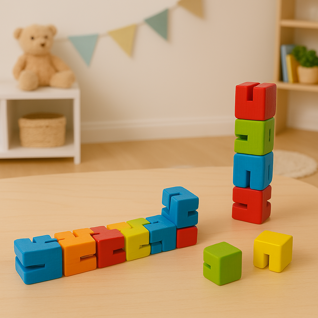 Bunte Holzpuzzle-Bausteine für Kinder – Lernspielzeug zum Stecken, Stapeln & Kombinieren